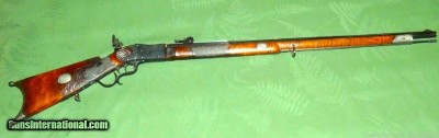 Highly Ornate Panel Scene Engraved Swiss Target Rifle, Gold Inlay, Inscribed, Carved Stock, Precision Sights