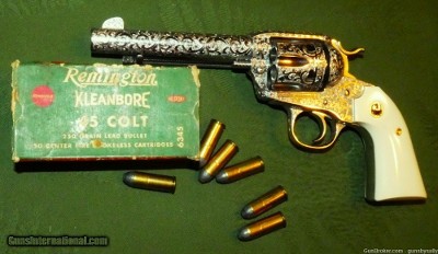Fully Engraved Stainless Steel Ruger Bisley Vaquero in Factory Case .45 Long Colt