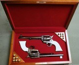 Only Known Cased Engraved USFA Flattop Target Matched Pair Ivory Grips Unfired, Unturned .45 Long Colt Complete Factory Set