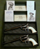 Only Known Cased Engraved USFA Flattop Target Matched Pair Ivory Grips Unfired, Unturned .45 Long Colt Complete Factory Set - 4 of 15