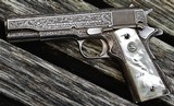 Colt Government Model .45 ACP Fully Engraved Silver Plated Finish With Real Pearl Grips
