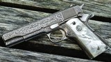 Colt Government Model .45 ACP Fully Engraved Silver Plated Finish With Real Pearl Grips - 11 of 13