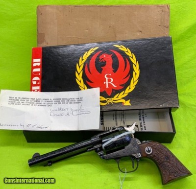 Vintage Ruger SIngle Six 22 LR 5 1/2 Fully Engraved MFG 1963 In Box Carved Walnut