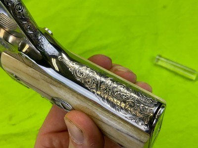 RARE Master Engraved D.W. Harris NICKEL COLT 1911 Combat Commander 45 ACP Texas Ranger Documented - Image 5 of 20