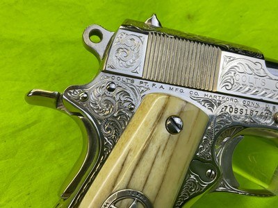 RARE Master Engraved D.W. Harris NICKEL COLT 1911 Combat Commander 45 ACP Texas Ranger Documented - Image 3 of 20