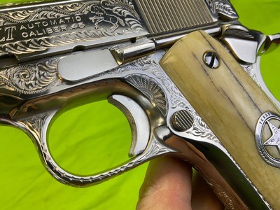 RARE Master Engraved D.W. Harris NICKEL COLT 1911 Combat Commander 45 ACP Texas Ranger Documented - Image 14 of 20