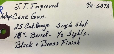 Antique JT Improved Cane Gun 25 Caliber Single Shot PARTS REPAIR GUNSMITH - Image 13 of 14