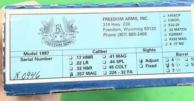 Freedom Arms PREMIER Grade 1997 357 Magnum 5 1/2” 97 Unfired - Image 2 of 11