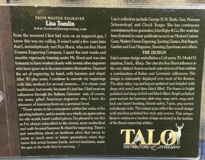 Colt TALO 1911 Lisa Tomlin Engraved Series 70 45 ACP #56 Pistol 1 Of 400 - Image 3 of 12
