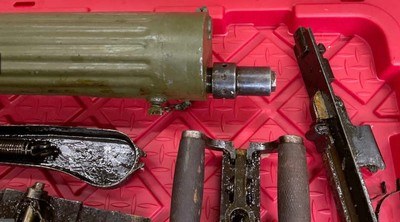 SURPLUS RUSSIAN MAXIM 1910 PARTS KIT LOT BARREL LOCK SA FINNISH GRIPS BELT - Image 2 of 15