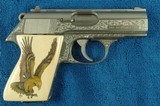 INDIAN ARMS (Detroit, Michigan) Fully Engraved Stainless Steel .380 Automatic Model with Scrimshaw Grips done by Fred A. Harrington - 3 of 15