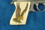 INDIAN ARMS (Detroit, Michigan) Fully Engraved Stainless Steel .380 Automatic Model with Scrimshaw Grips done by Fred A. Harrington - 4 of 15