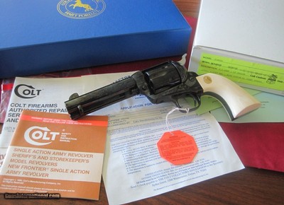 1991 COLT SAA 4.75" FULL ROYAL BLUE 45 LC FACTORY ELEPHANT IVORY COLLECTOR GRADE