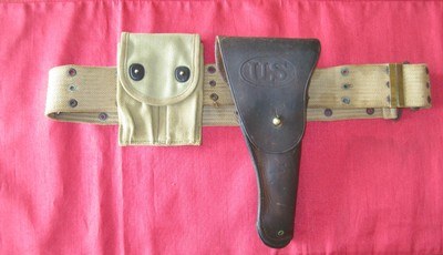 WW1 US ARMY 1911 G&K Holster, RH Long Pistol Belt, Plant Bros Mag Pouch - Image 1 of 15