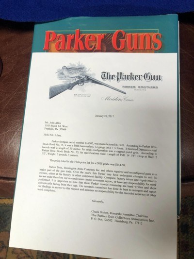 PARKER BROS DHE 12GA HIGH CONDITION DAMASCUS with PGCAFACTORY LETTER - Image 15 of 15