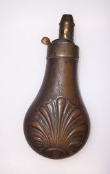 Antique 19th Century SMALLER Civil War Era Black Powder Flask Shell Design - 2 of 8