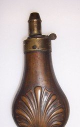 Antique 19th Century SMALLER Civil War Era Black Powder Flask Shell Design - 8 of 8