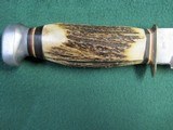 Large 17 1/2" Vintage Stag Handle Bowie Knife & Scabbard - 3 of 14