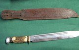 Large 17 1/2" Vintage Stag Handle Bowie Knife & Scabbard - 14 of 14