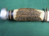 Large 17 1/2" Vintage Stag Handle Bowie Knife & Scabbard - 5 of 14