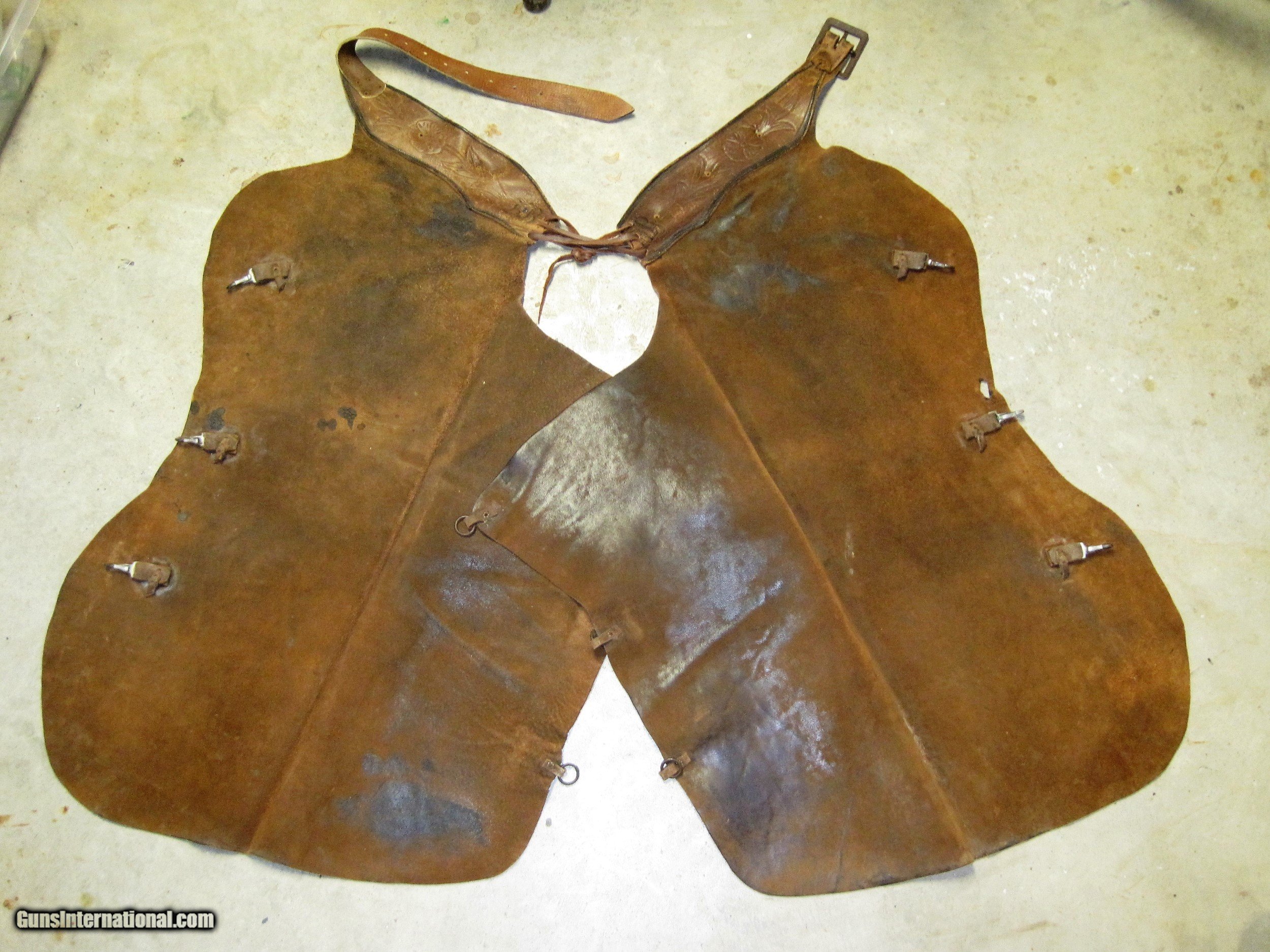 Antique Western Cowboy Leather Batwing Chaps marked 
