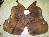 Antique Western Cowboy Leather Batwing Chaps marked "DR" - 3 of 12