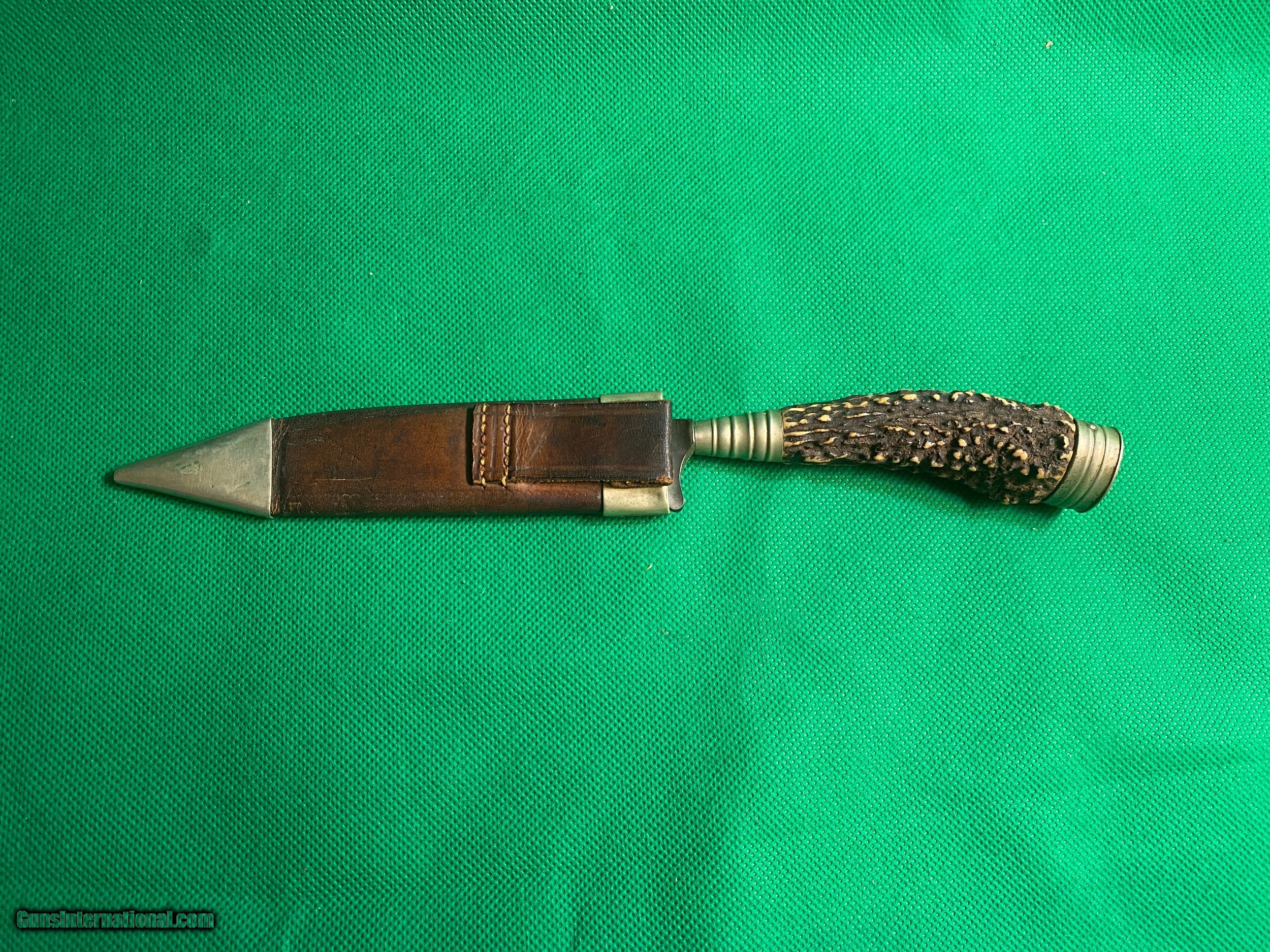 Antique 186080 Stag Handle Belt Knife & Scabbard Leykauf