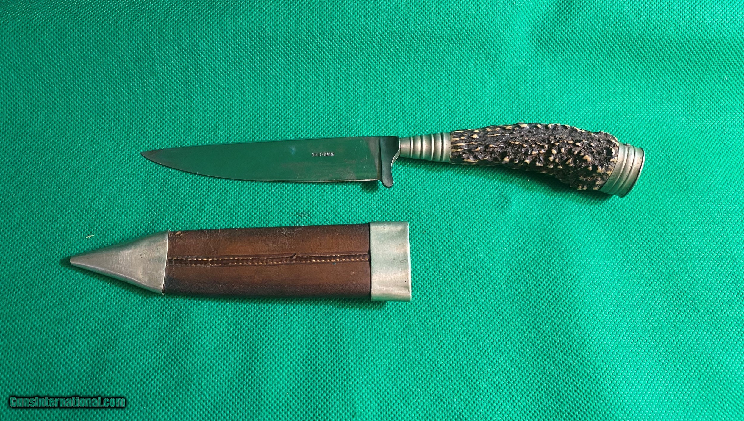 Antique 186080 Stag Handle Belt Knife & Scabbard Leykauf