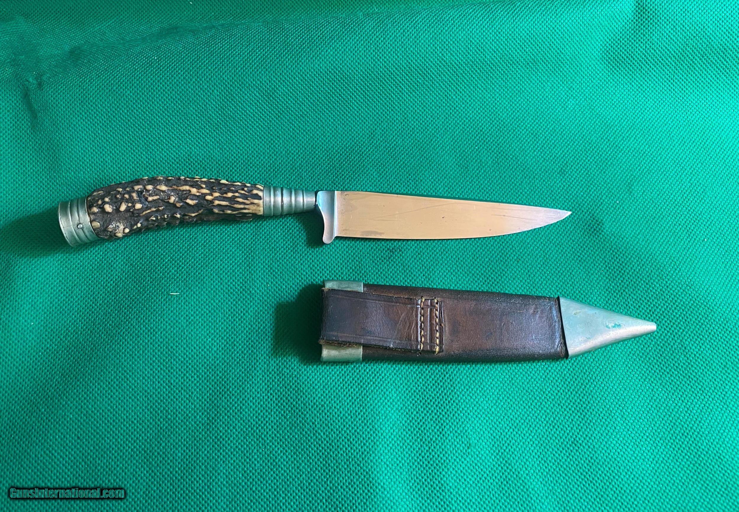 Antique 186080 Stag Handle Belt Knife & Scabbard Leykauf