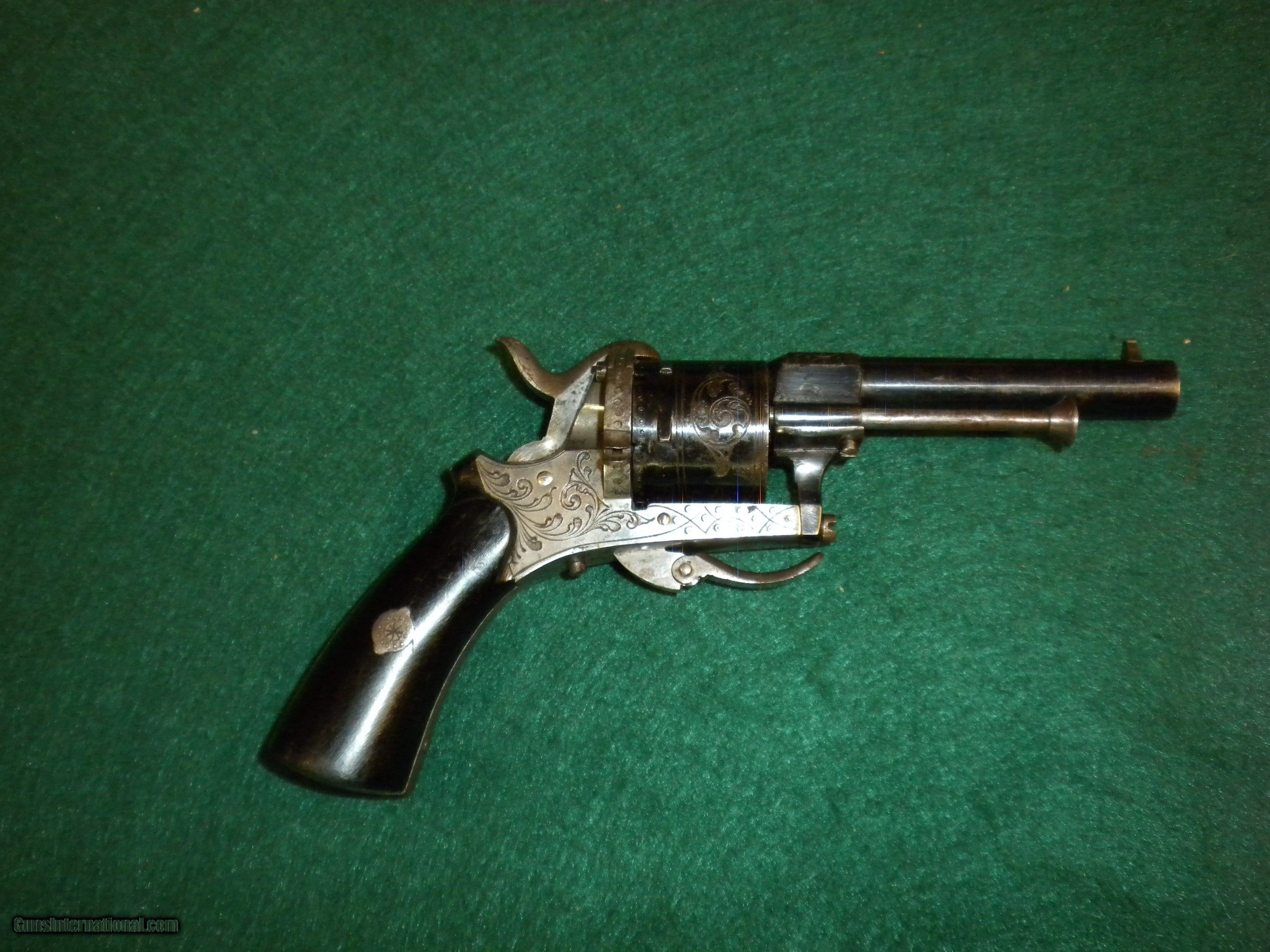 ENGRAVED PINFIRE FOLDING TRIGGER POCKET REVOLVER LEFAUCHEUX STYLE
