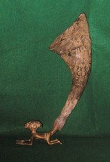 Antique African Carved Horn with Brass Figure - 1 of 12