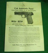 VINTAGE 1918 BOX MODEL 1903 COLT POCKET HAMMERLESS .32 CAL INSTRUCT. SAFTY SHEET - 4 of 16