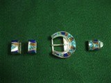 Western Belt Buckle Lapis Turquoise Oyster Shell Heavy Sterling Silver - 2 of 6