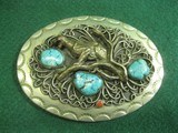 Very Large Western Turquoise Belt Buckle for Wear or Holster - 1 of 6