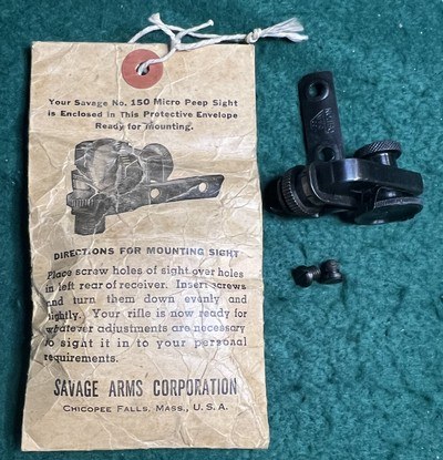 Vintage WFC Co. No 150 Micro Peep Receiver Sight Savage 3/4/5/6/7 w/Screws &Bag - Image 1 of 6