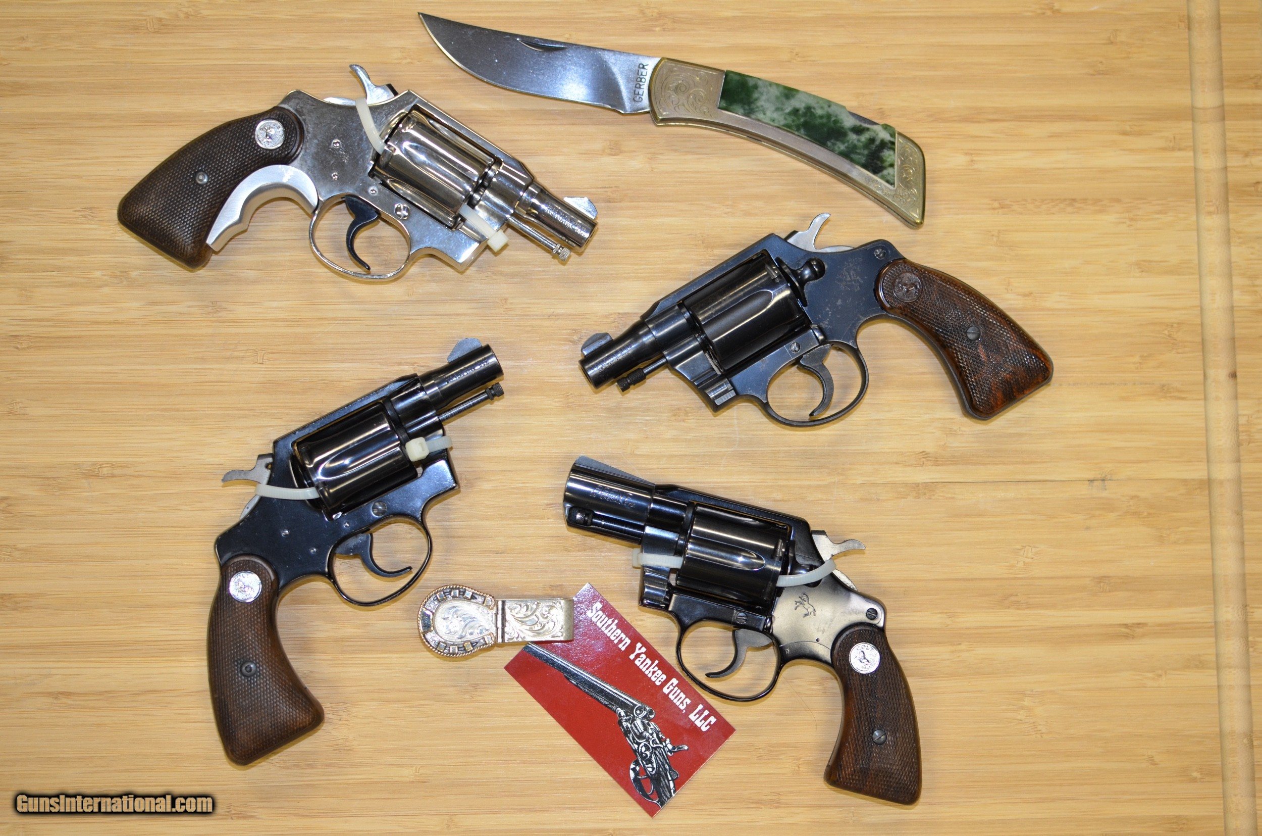 Colt Snub Nose 38 Special Revolver Collection With Early Jade Gerber Knife