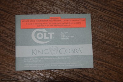COLT KING COBRA OWNER'S MANUAL 1994 REVISION EDITION