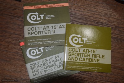 COLT AR-15, SPORTER II, CARBINE OWNER'S MANUAL, VINTAGE (3 AVAILABLE)
