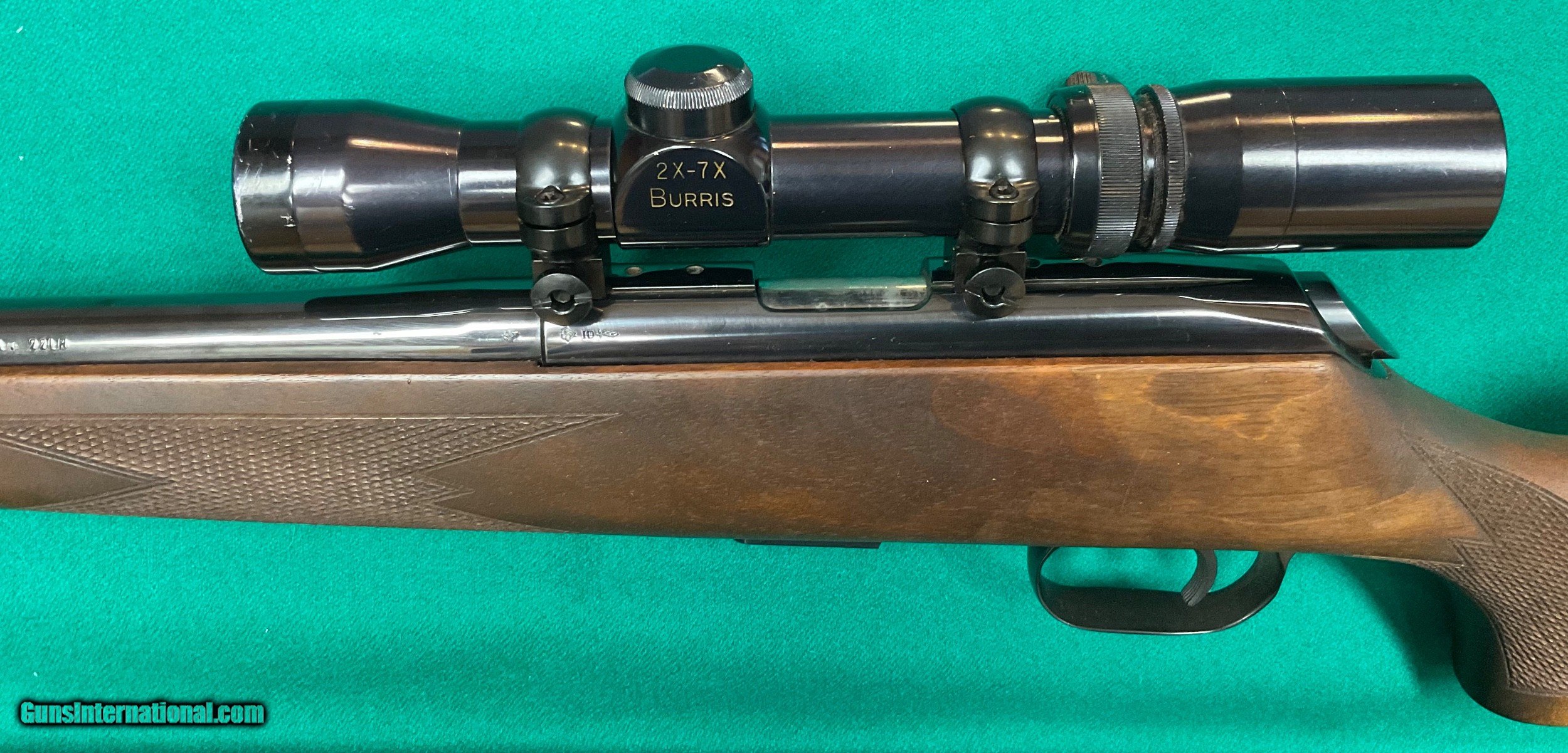 Voere Vohrenbach German 22LR bolt action rifle, Burris 2-7 with dot.