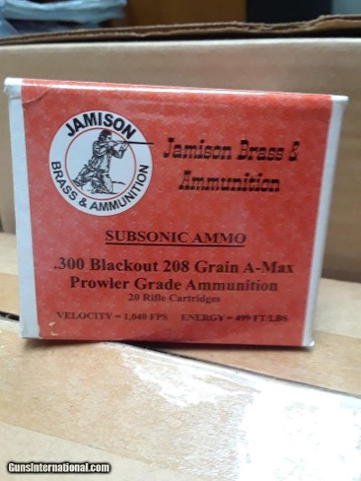 JAMISON AMMO .300 AAC BLACKOUT SUBSONIC 208GR. A-MAX 20-PACK