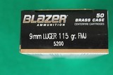 Blazer 9MM 115 Grain FMJ 5 Box Lots - 2 of 2