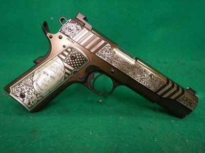 Auto Ordnance 1911 Trump Rally Cry 45 Auto (ACP) 5in Engraved Stainless Steel Black Cerakote Pistol 7+1 Rounds - Image 2 of 8