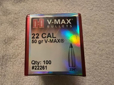 Hornady. 224 cal 50 gr V-Max 100 ct
