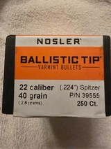 Nosler .224 cal 40 gr Ballistic Tip 250 ct
