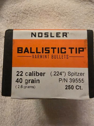Nosler .224 cal 40 gr Ballistic Tip 250 ct