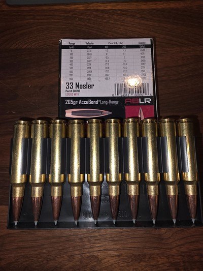 33 Nosler Factory Ammo 265 Gr ABLR