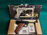 STOEGER LUGER PISTOL .22LR. BLUED. 4.5 INCH BARREL. IN ORIGINAL BOX W-PAPERS. W-1 MAGAZINE. VERY NICE! - 1 of 15