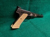 Colt - WOODSMAN. MATCH TARGET BULLSEYE. ENGRAVED BY VALENYA W-SILVER INLAYS. CARVED IVORY GRIPS. GORGEOUS PISTOL! MFG. 1939 - .22 LR - 2 of 18