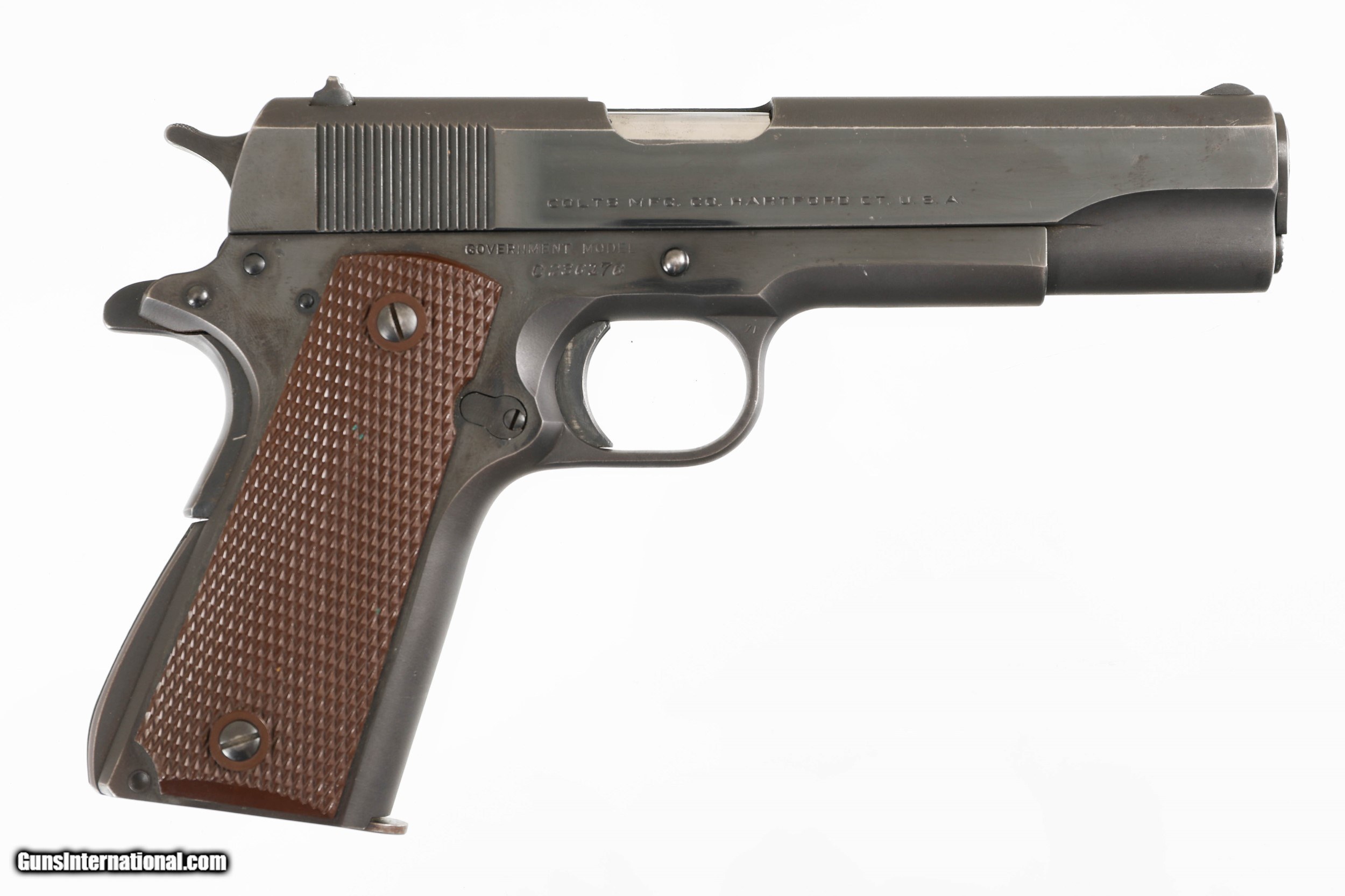 COLT 1911 GOVERNMENT BLUED 5" 45 ACP 7 ROUND CHECKERED WOOD VERY GOOD CONDITION YEAR 1948 NO BOX