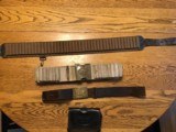 Antique 45-70 and 30-40 ammo belts and cartridge box and 1874 leather NJ belt.